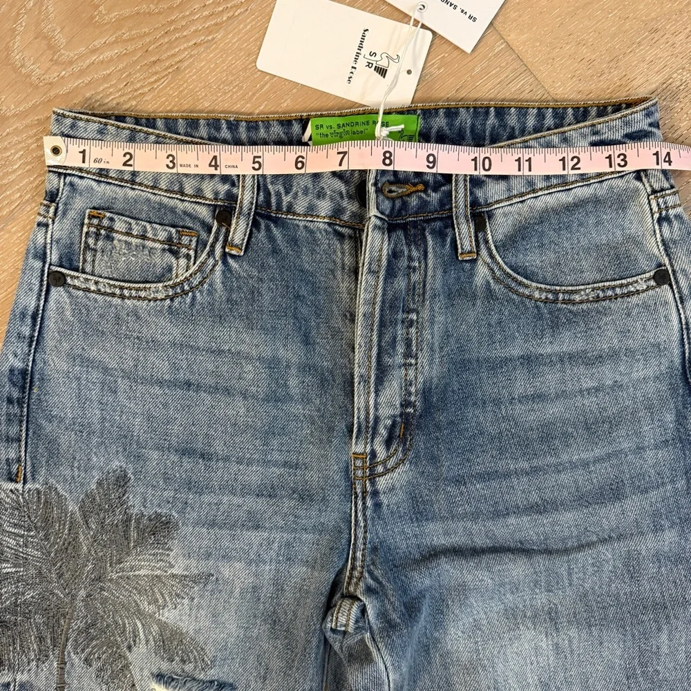 Free People Sandrine Rose denim jeans Palm Tree Embroidered size 26 NWT